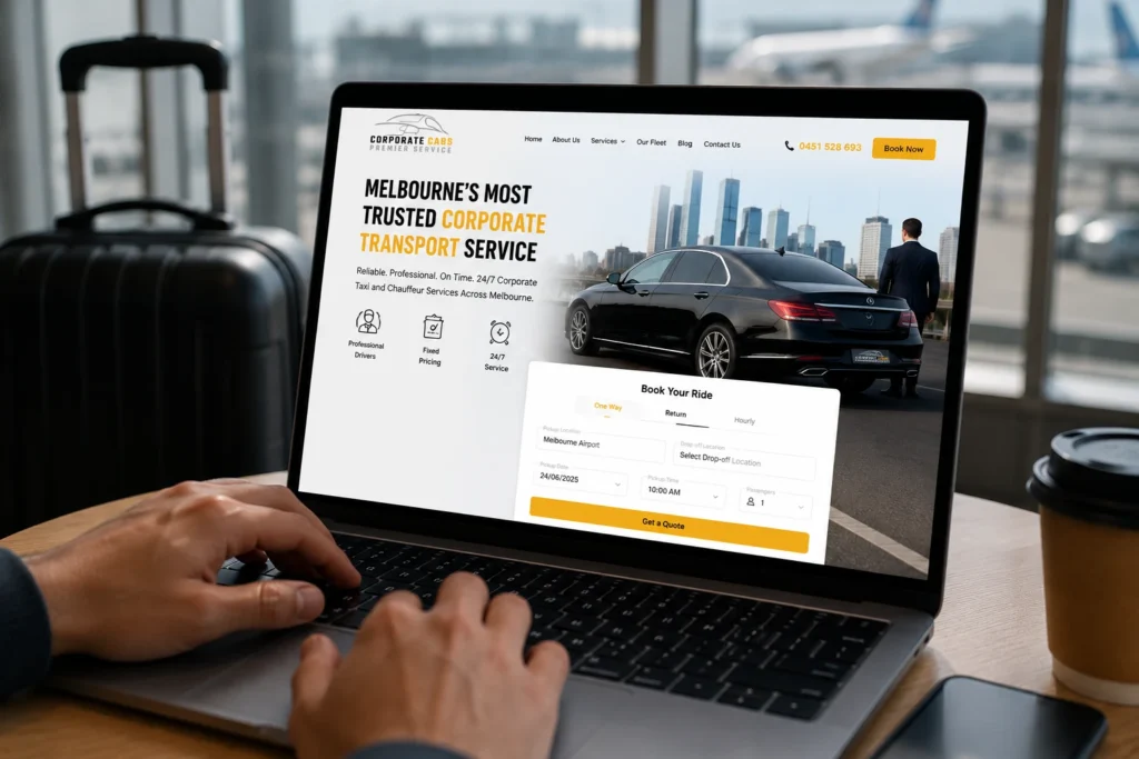 A traveller booking airport transfer service on Corporate Cabs & Taxis Website