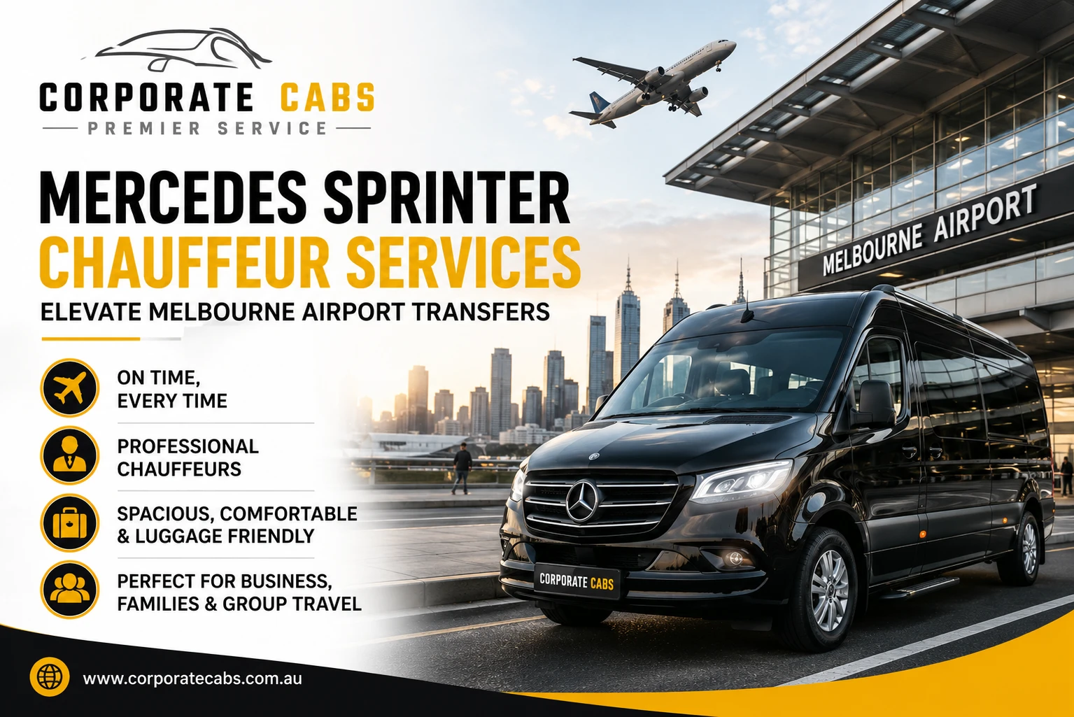 Illustration of How Mercedes Sprinter Chauffeur Services Elevate Melbourne Airport Transfers